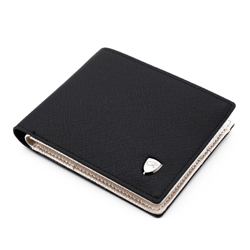 Men Wallets Solid Color Cross Pattern Open Multi Card Position Wallet Men Leather Purse Men Carteira Billetera Hombre: Black