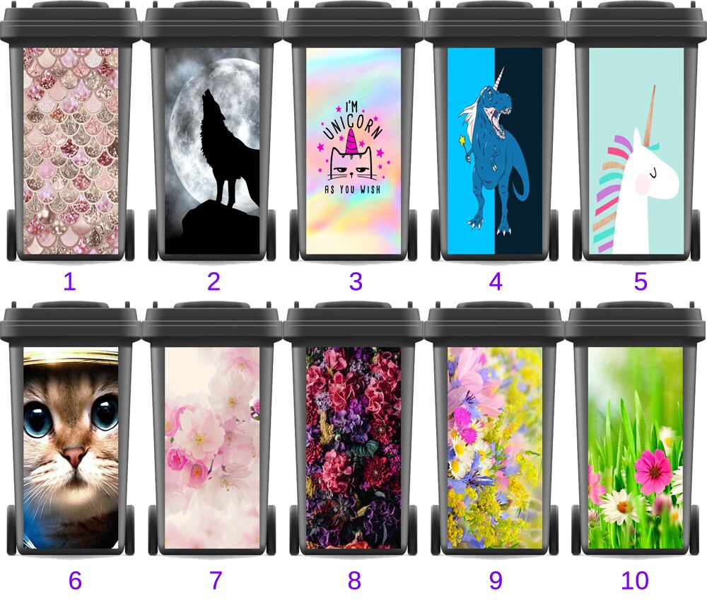 Modern Adhesive Removable Waterproof Sticker Decals Rubbish bin trash can Cover sticker Ktichen 120liter 240liter