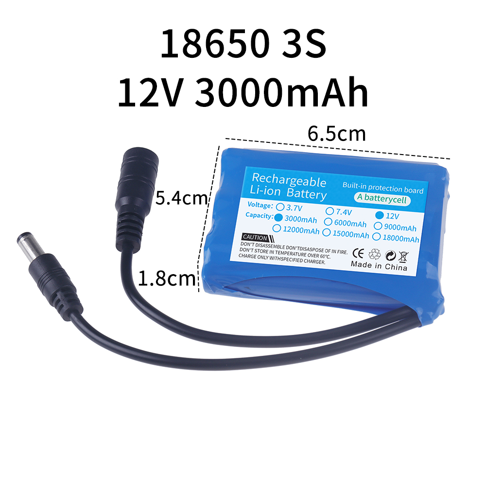 100% paquete de batería portátil de 12V 3000/6000/9000/12000/18000/21000mAh 12v 18650 iones de litio DC 12,6 V batería súper recargable: Púrpura