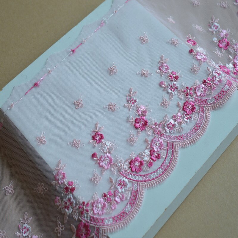 2 Yards/Lot 16 cm Breed Transparant Mesh Rood Wit Gemengde Bloem Borduren Kant Trim Voor Onderkleding, Bruiloft stof