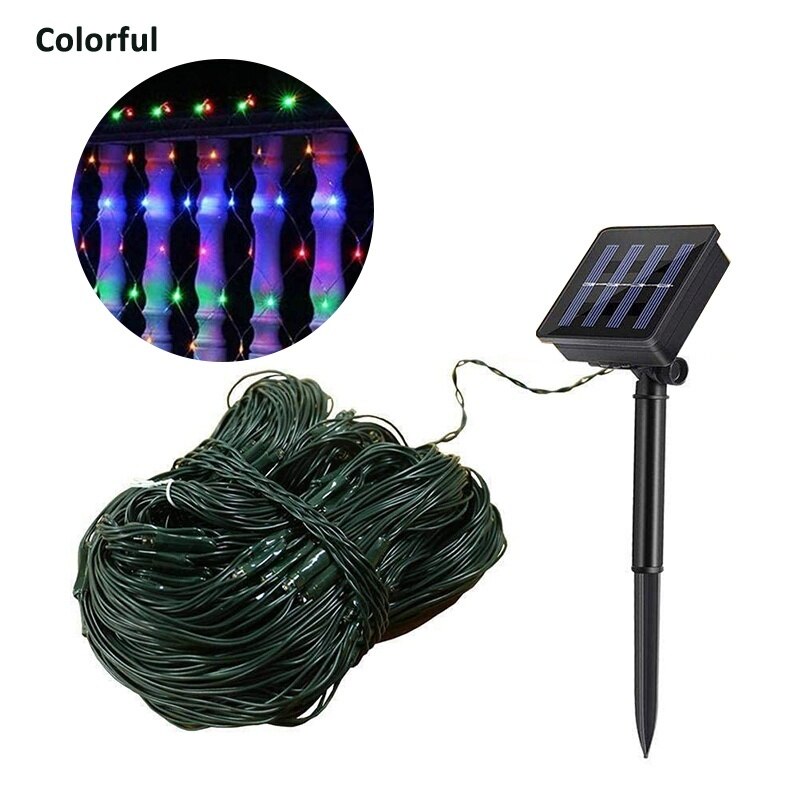 1.1*1.1m led nett solenergi lys bryllup jul fe string lys utendørs vanntett fest dekor mesh lys: Rgb