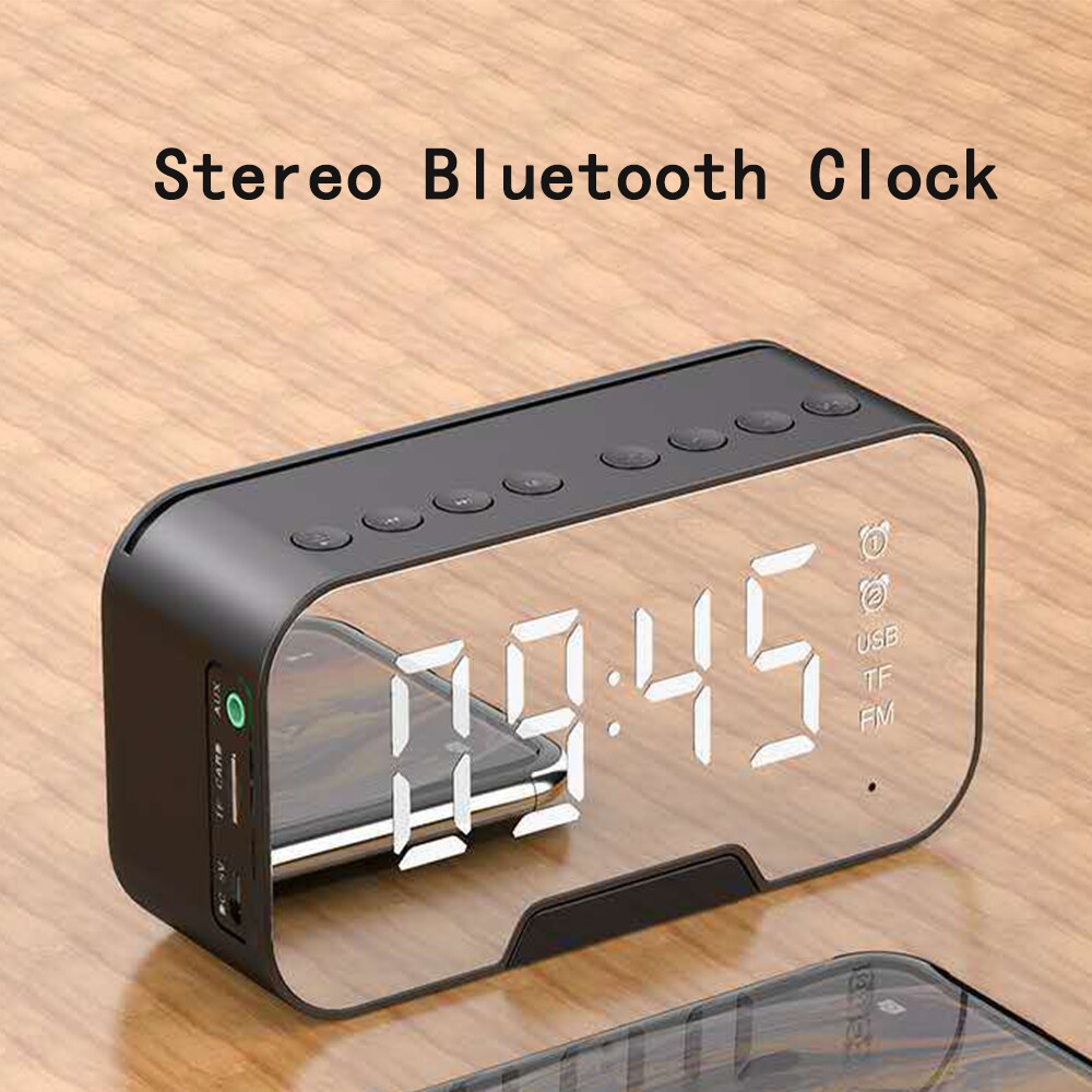 Smart Digital Alarm Clock Multifunction Music Player Bluetooth 5.0 Voice Call FM Radio Temperature Mirror Table Clock: Black
