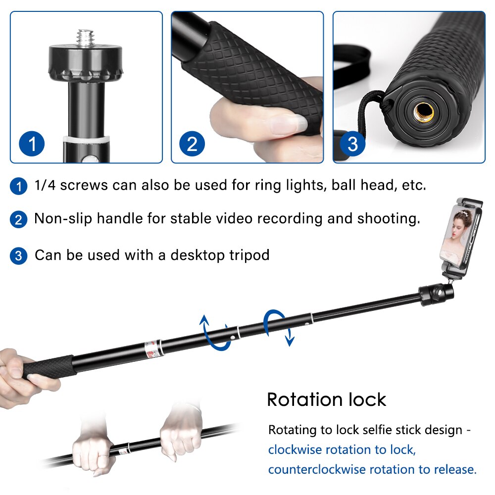 Stativ für smartphones, tragbarer selfie-stick für vlogs, ringlicht-selfie-stativ mit bluetooth-fernbedienung und halterung