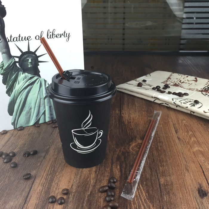 10pcs 400ml biodegradable paper coffee cup, disposable coffee mug with lid and straw for shops