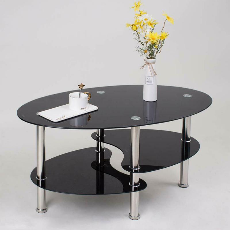 Table basse en verre trempé, Style double queue de poisson, noire, ovale, latérale, étagère de salon moderne, meubles de Table basse HWC