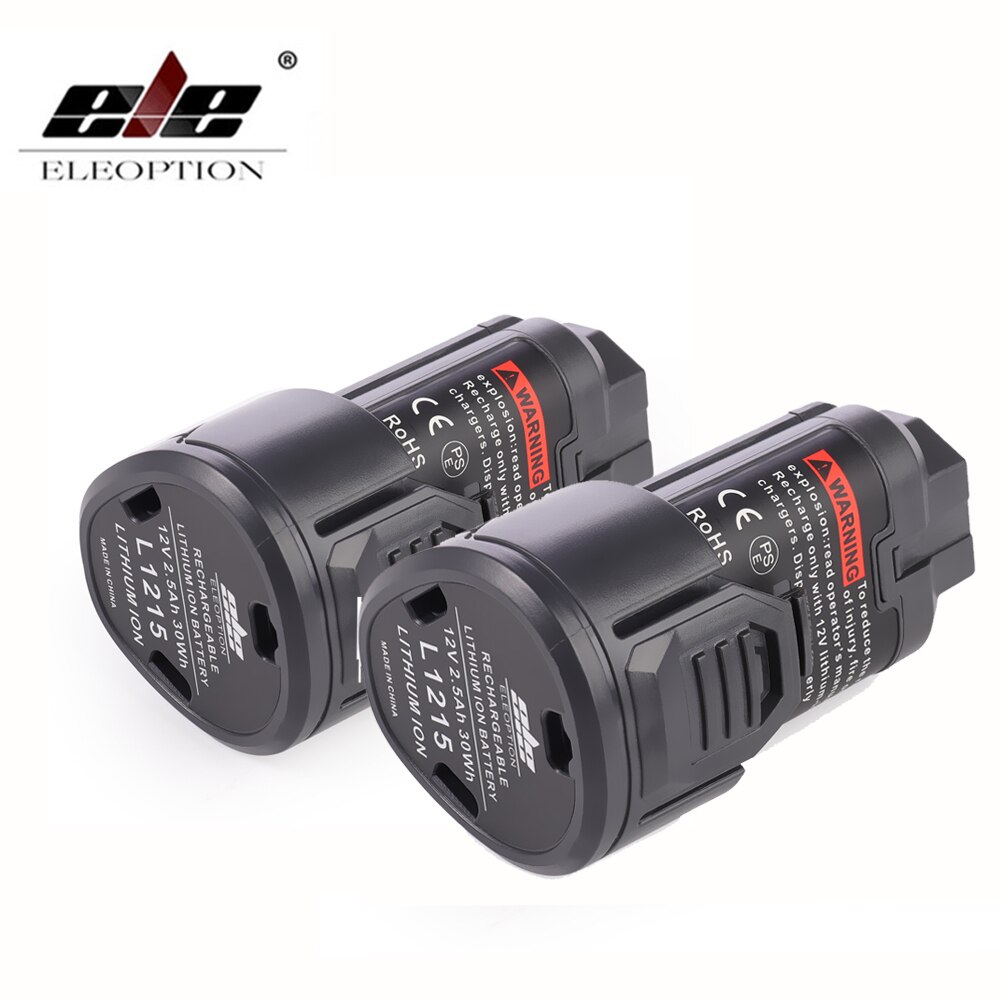 ELEOPTION 2500mAh 12V L1215 Rechargeable Li-Lon Battery For AEG Ridgid L1215 BS12C,BS12C2,BSS12C L1215P L1215R: two batteries