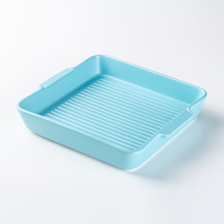 Hotel Home Kitchen Square Ceramic Dinner Plate Fruit Salad Binaural Square Plate Pasta Snack Square Plate: Sky blue