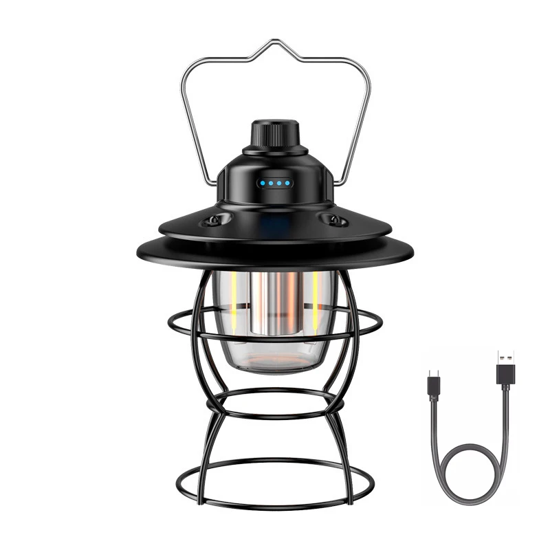 Vintage camping bærbar retro lanterne vintage telt belysning lanterne dekoration vandtæt udendørs have gade sti græsplæne lampe: 10w