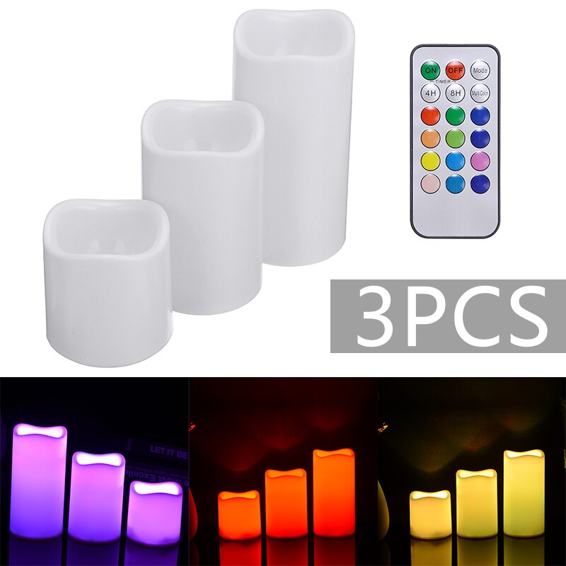 3Pcs LED Flameless Tea Candles Remote Control Wax Colour Battery Candle Light Remote Tea Candles Decorations