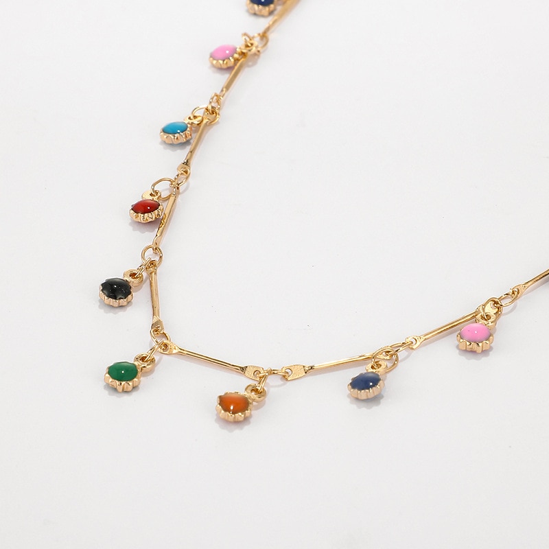 Collier bohème doré pour femmes, ravissant ras de cou en chaîne de pierre colorée, fait à la main, bijoux de fête,