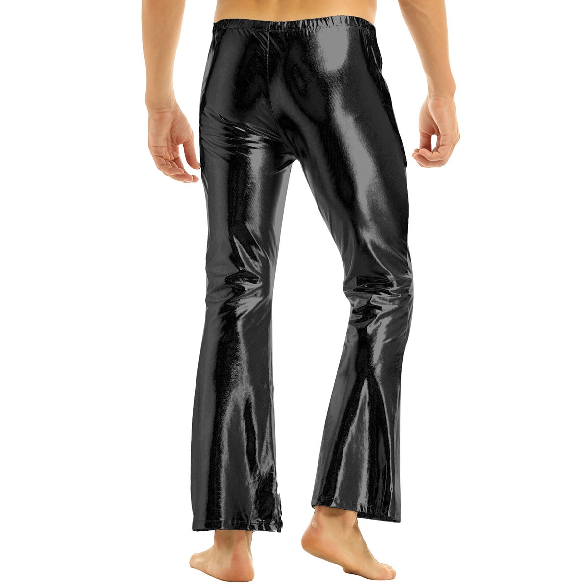 Iefiel voksen herre club wear skinnende metalliske disco bukser med klokkebund, flåede lange bukser dude kostume festbukser