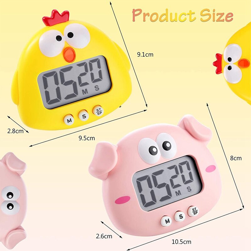 2 Pieces Kitchen Timer Animal Digital Countdown Timer Magnetic Timers LCD Display Timer for Cooking Kids