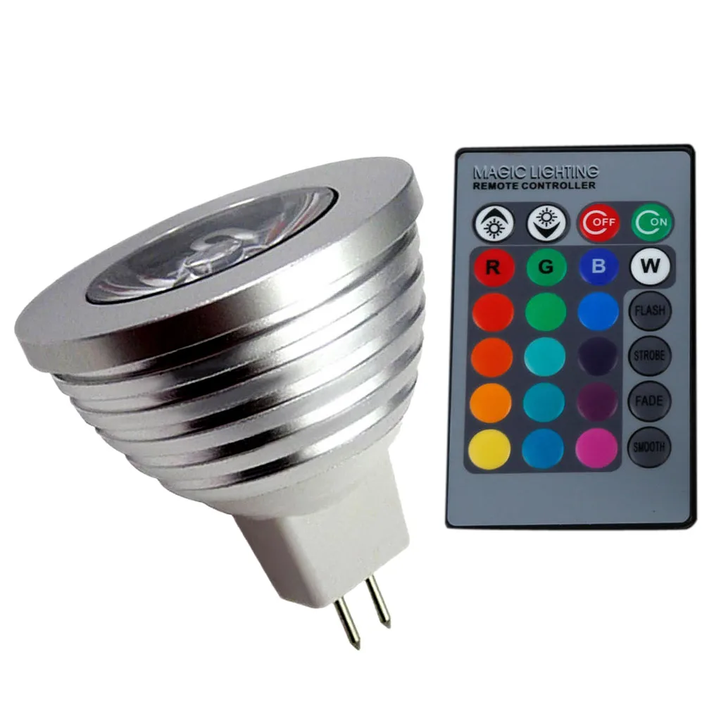 Bombilla LED RGB MR16 de 3W, foco con cambio de 16 colores y control remoto de 24 teclas, CA/CC, 12V, novedad
