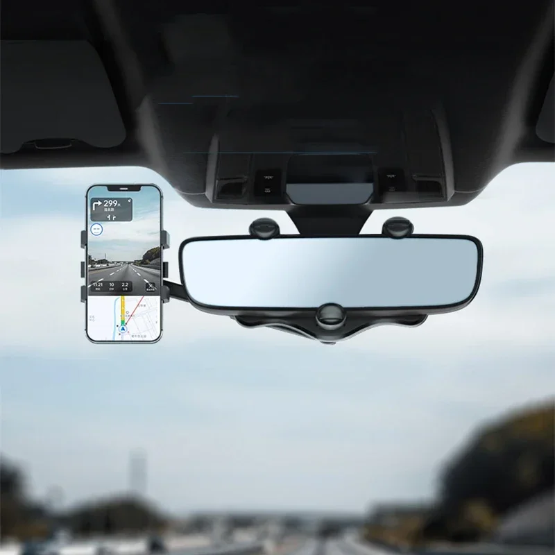 Draaibare en intrekbare autotelefoonhouder Achteruitkijkspiegel Rijdende recorderbeugel DVR/GPS Mobiele telefoonondersteuning met kabel