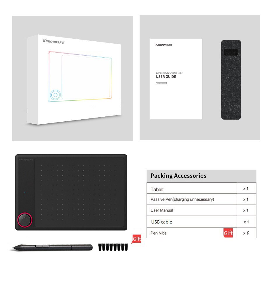 10 lunas G30 gráfico tableta de dibujo con rodillo clave gran área activa Digital Tablet teléfono Android