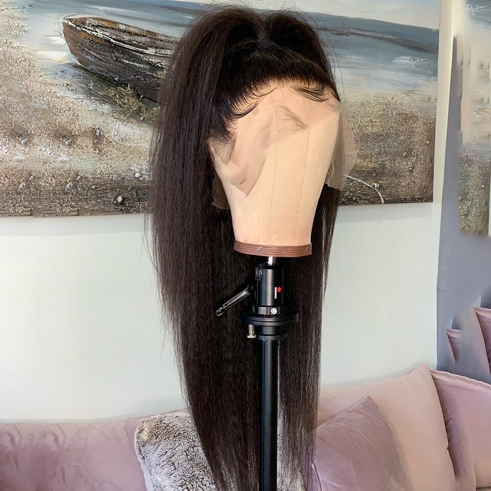 Lijmloze Gitzwart Gekleurde Yaki Straight Synthetische Lace Front Pruik Voor Zwarte Vrouwen Bundels Met Sluiting Hittebestendige Vezel