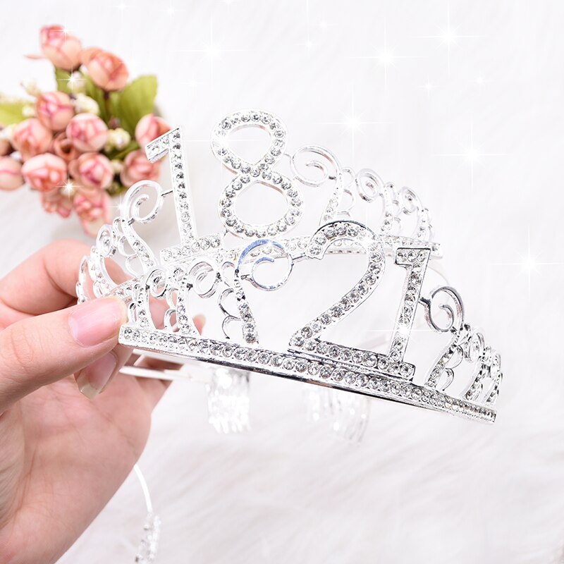 Fødselsdagsfest dekorationer voksen fødselsdag prinsesse krone pandebånd krystal tiara 18 21 30 40 50 60 kvinder krone hår tilbehør