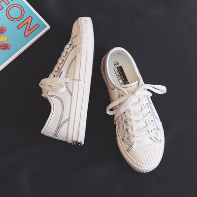 Skal vita skor dam höst all-match koreanska sneakers student casual canvas skor: Vit / 5
