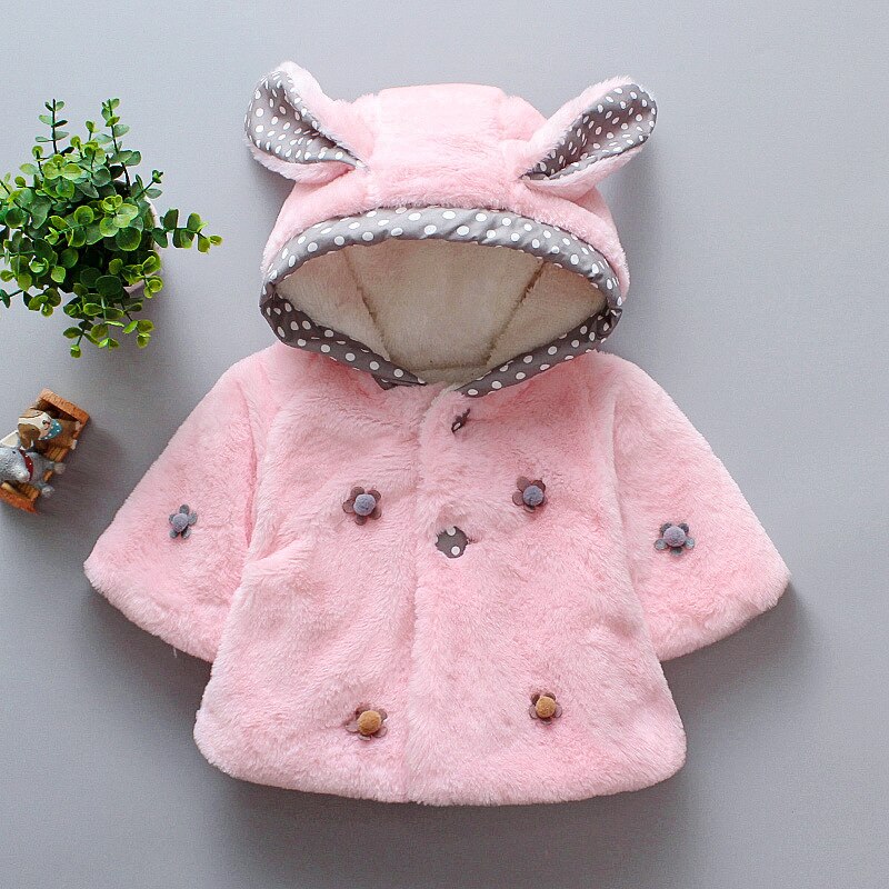 Babymeisjes herfst winter wollen cape jas schattige konijnenoren capuchon vleermuismouwen jassen peuter baby bovenkleding: Roze / 18m
