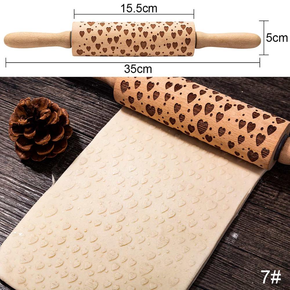 3D Christmas Rolling Pin Wooden 29 Patterns Embossed Imprinted Patterned Cookie Made Roll Pin Bakery Baking Pastry Tools: S