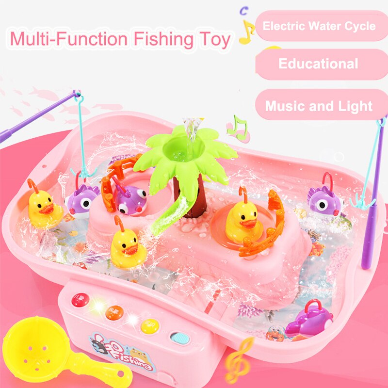Kinderen Vissen Speelgoed Elektrische Water Cyclus Roterende Fishing Game Set Vissen Platform Interactieve Tafel Spelletjes Voor Kinderen