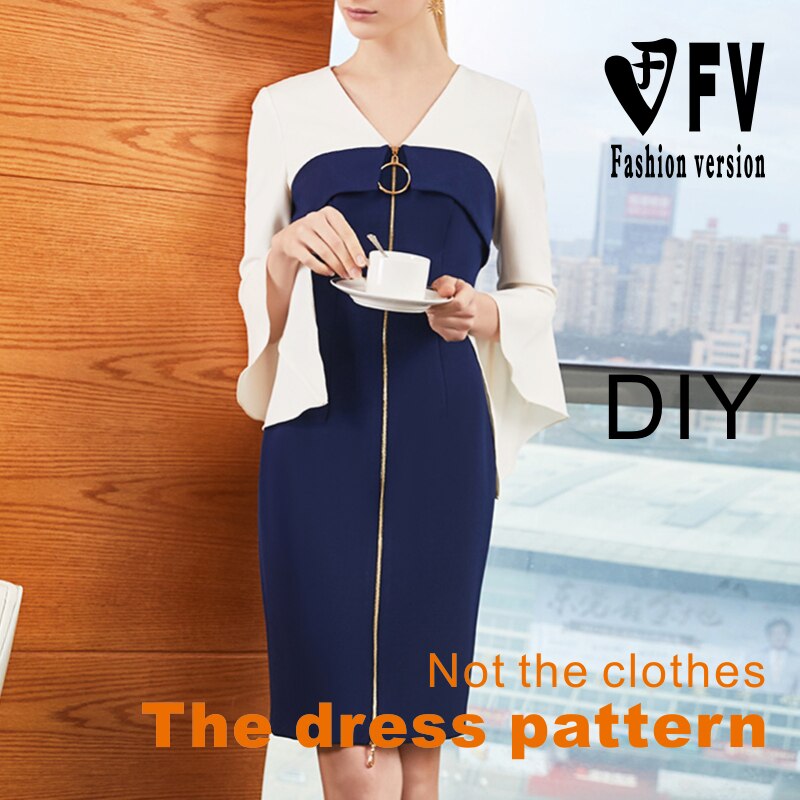 Pattern Making women's V-neck trumpet sleeve dress...  Grandado