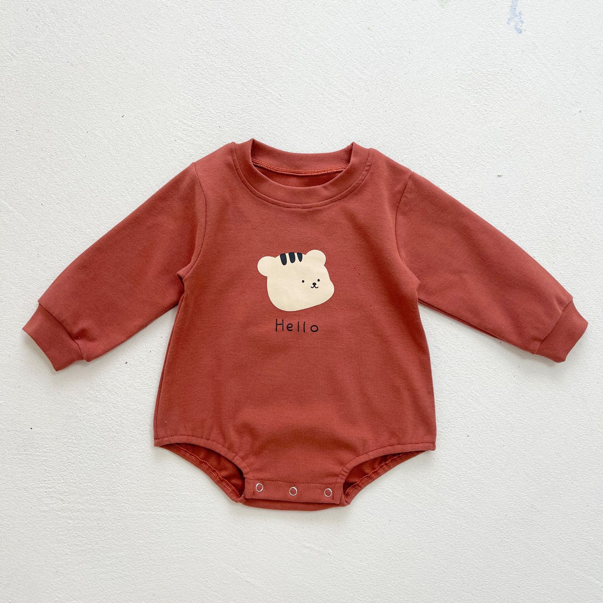 2022 herbst-babybodys für mädchen mit niedlichem bärenmuster, langarm-jumpsuits für jungen, baumwollkleidung für kleinkinder und freundlicher: Brauner Karosserie / 3t