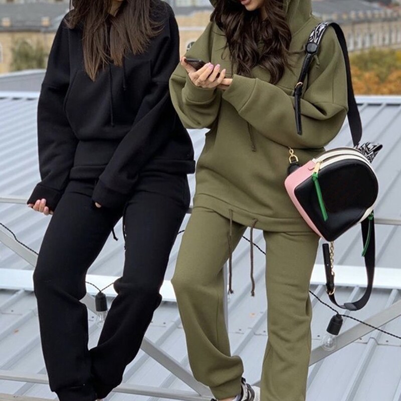 LOOZYKIT survêtements à capuche 2 pièces ensemble sweat + pantalon femmes Sport costume printemps et automne ample solide Cocor vêtements de Sport