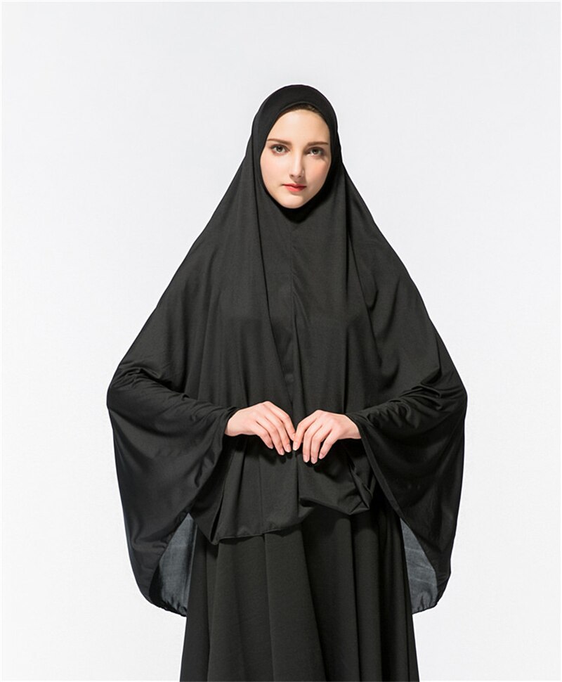 Muslimsk huva stor hijab islamiska kvinnor eid bönomantel arabiska tjejer täcka huvud dyrka huvudduk khimar jilbab bara toppen: Svart / L