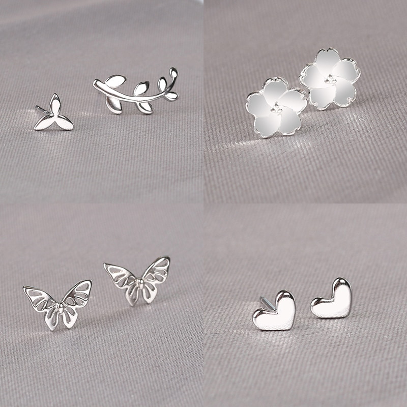 Real 925 Sterling Silver Stud Earrings for Women Girls Jewelry brincos oorbellen aros de plata 925