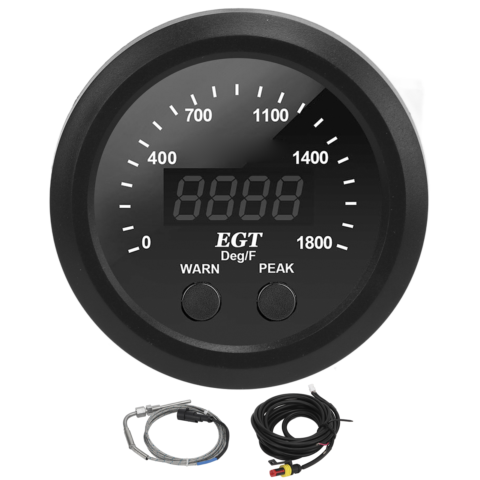 EGT Meter Car Exhaust Gas Temperature Gauge 2‑1/16in 52mm Ultra Thin 0‑1800℉ Red LED Universal with Sensor: Default Title