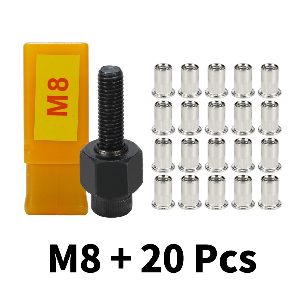 HIFESON Hand Rivet Nut Tool Head Nuts Manual Riveter Rivnut Tool with Aluminium nuts for M3 M4 M5 M6 M8 M10: M8 20PCS Stainless