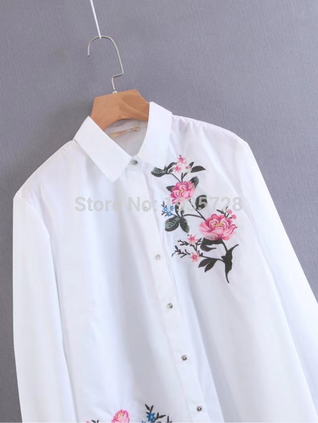 Newest Long Sleeve Printed Flowers Embroidered White Blouse Shirt - Wishbop Women's Shirts And Blouses Aw