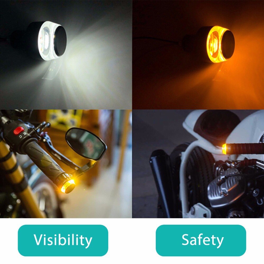 2 Stuks Motorcycle Led Verlichting Geel En Wit Dubbele Licht Gemodificeerde Stuur Led Richtingaanwijzer Voor Cafe Racer
