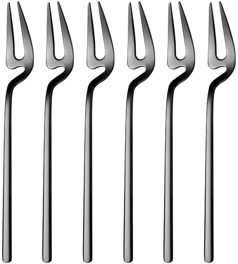 6pcs/set Demitasse Espresso Spoons Mini Coffee Spoons 5.6 Inche Dessert Sugar Tea Ice Cream Spoons Dessert Cake Fruit Forks Set: Black Fork6PCS