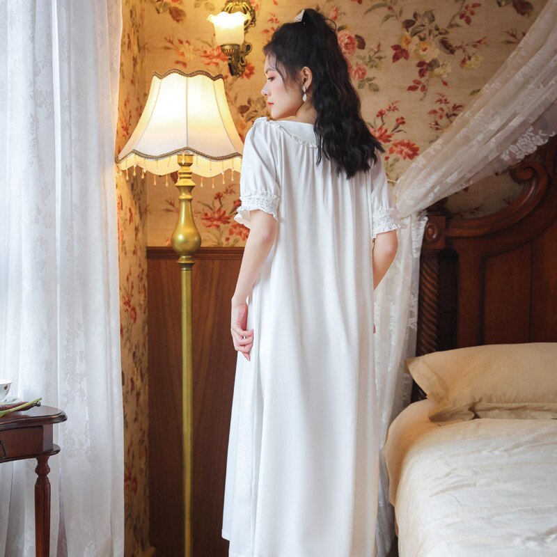 Katoen Nacht Jurk Vrouwen Nachtjapon Victoriaanse Vintage Romantische Nachtjapon Prinses Nachtkleding Peignoir Shirts Lady Chemise Night Gown