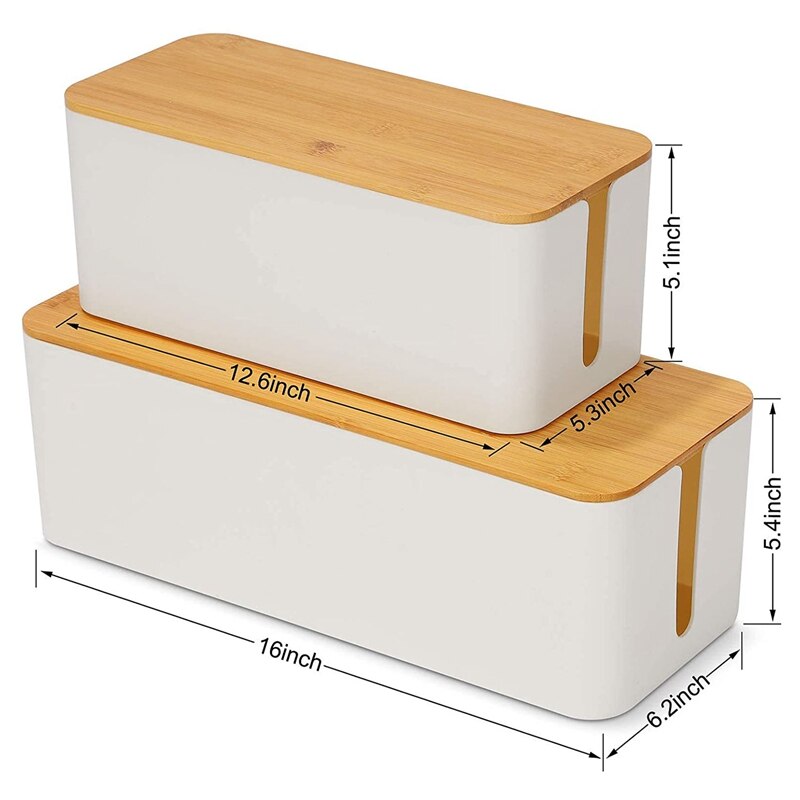 2 Cable Storage Box Large Cable Organizer Box with Bamboo Lid for Hiding Messy Cables Wire Management