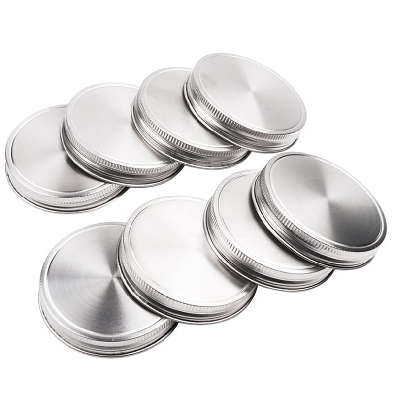 ABSS-8 Pcs Stainless Steel Jar Lids 86Mm Sealed Leak Proof Cover With Silicone Seals Resistant Storage Solid Caps Wide Mouth Lid: Default Title