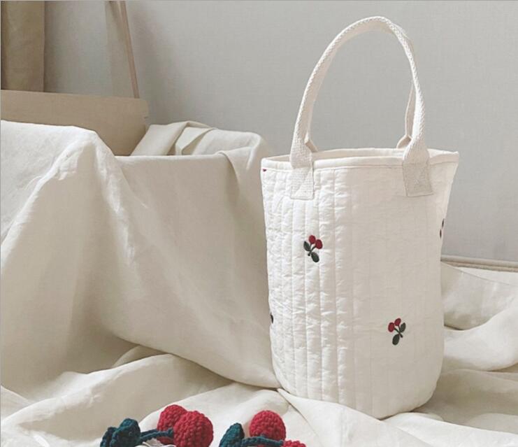 Quilted cotton Organizer bag Embroidery portable bucket bag lunch bag mommy bag Baby stroller storage diaper bags: Cherry