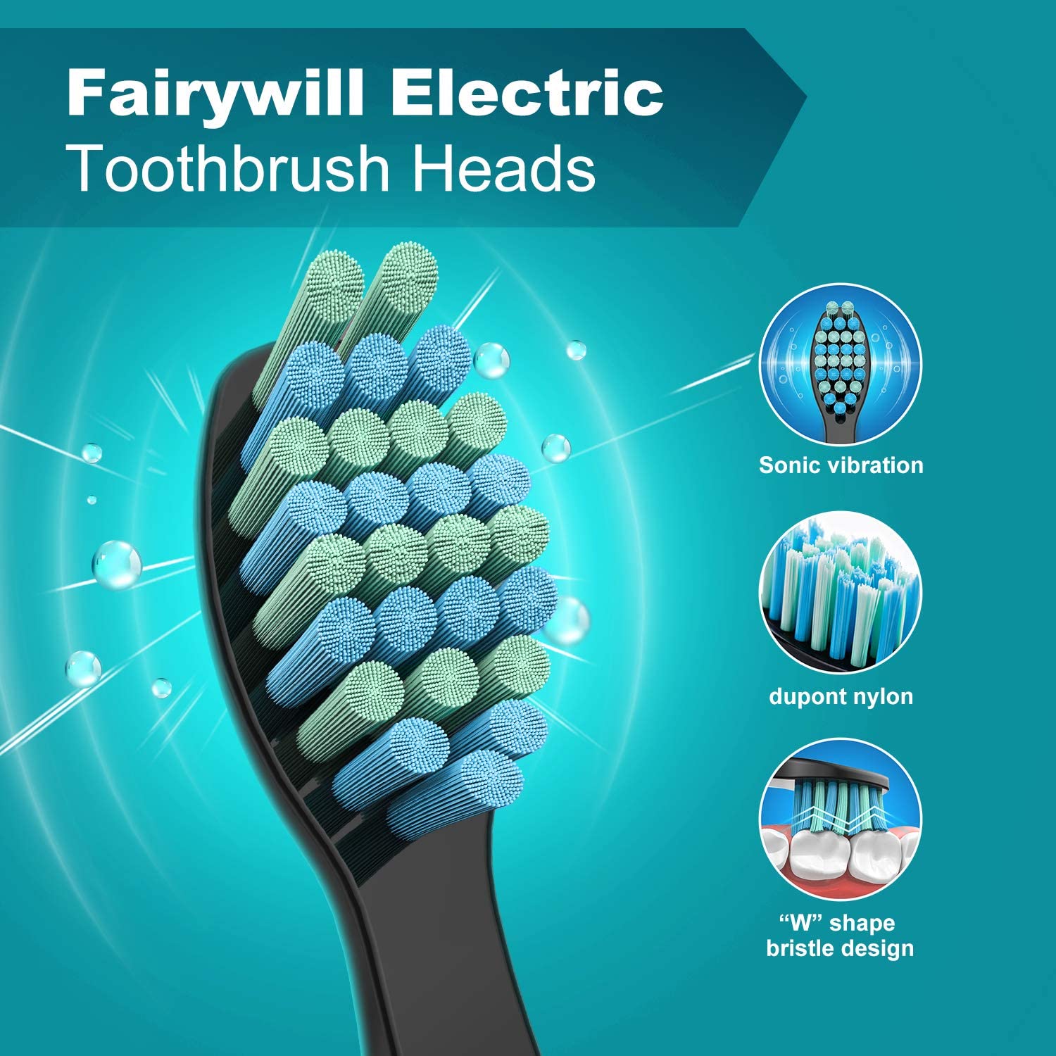Fairywill-cepillos de dientes eléctricos, sónicos, cabezales de repuesto, cepillos de dientes, conjuntos de cabezales para FW-507, cabezal de FW-508, cepillo de dientes