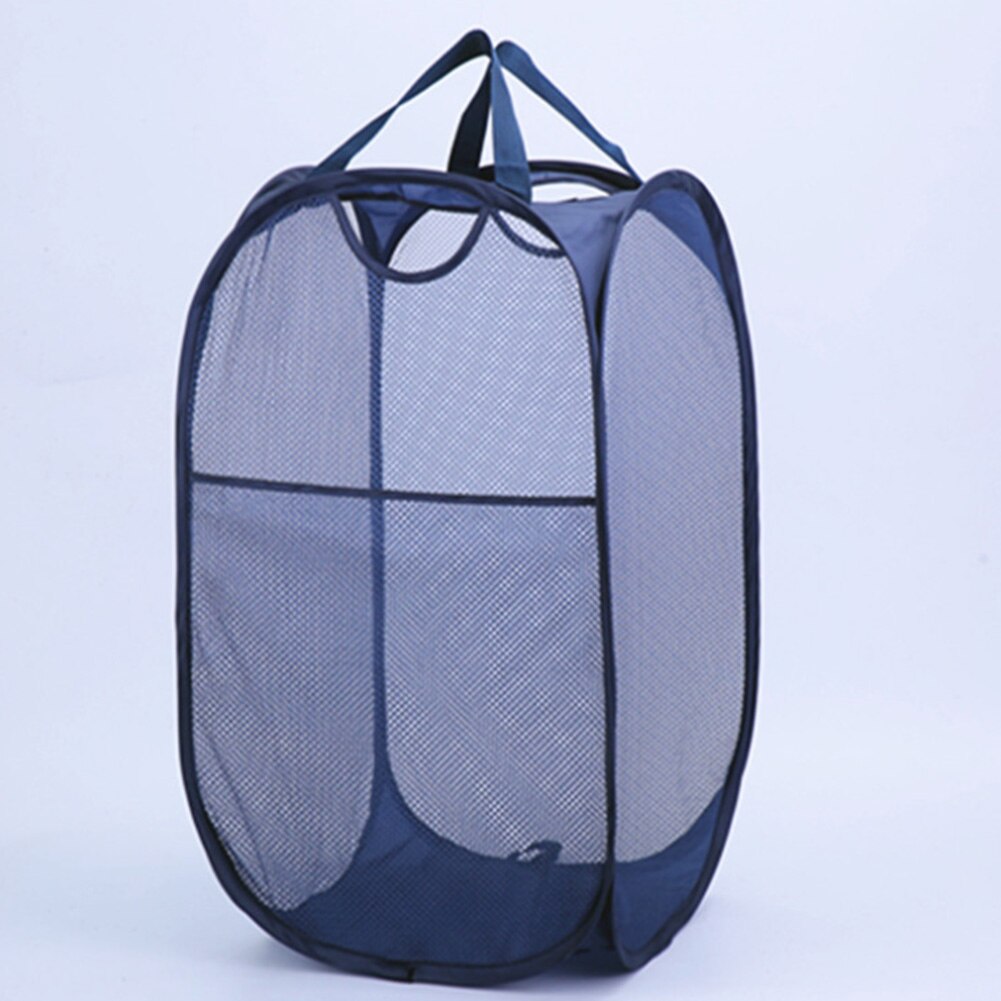 Steel Wire Washing Clothes Hamper Large Capacity Portable Laundry Basket Bin Foldable Organizer Bag Storage Mesh Home: Navy