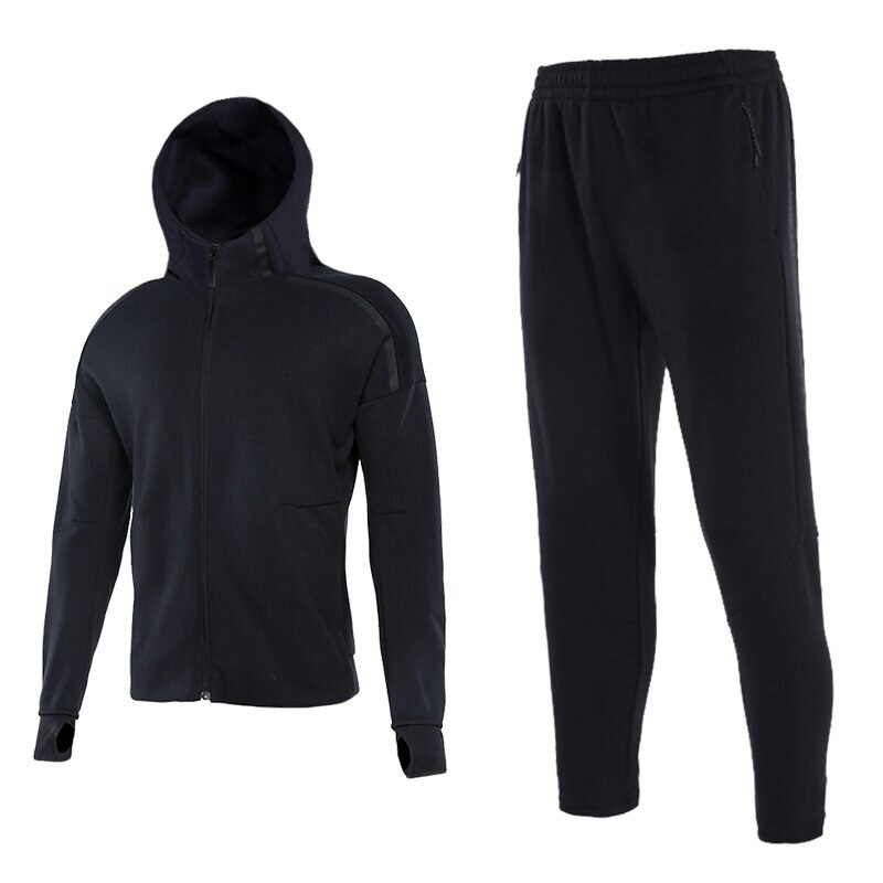 Winter Sport Pak Mannen Vrouwen Sportkleding Running Jacket + Broek Outfit Outdoor Hooded Warm Fitness Workout Trainingspakken Liefhebbers: TC0266 black / L