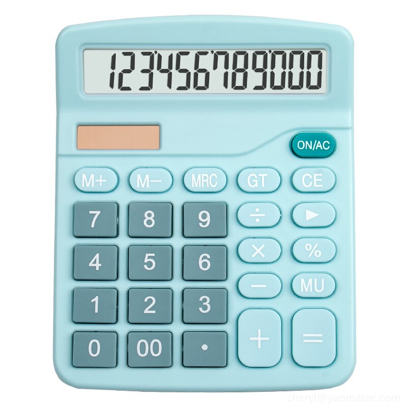 12 digits solar calculator dual power supply student digits electronic large screen calculators home school financial tools: Blue