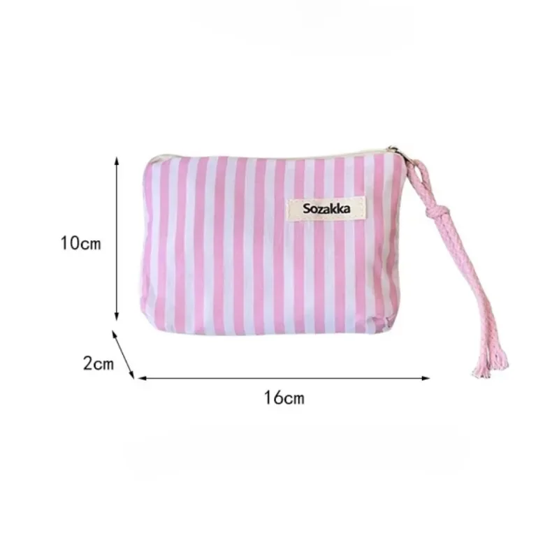 Rosa Streifen Münztüte Geldbörse Frauen Münze Geld Kartenhalter Einfache Lippenstift Kosmetiktasche Reißverschluss Schlüsselaufbewahrungstasche für Art Mädchen
