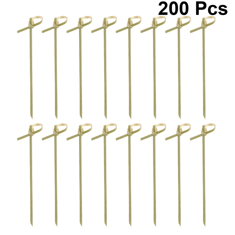 200 Pcs 10.5CM Disposable Thicken Cocktail Picks Knot Bamboo Fruit Appetizer Drink Food Picks Sticks Party Supplies (Black): As Shown