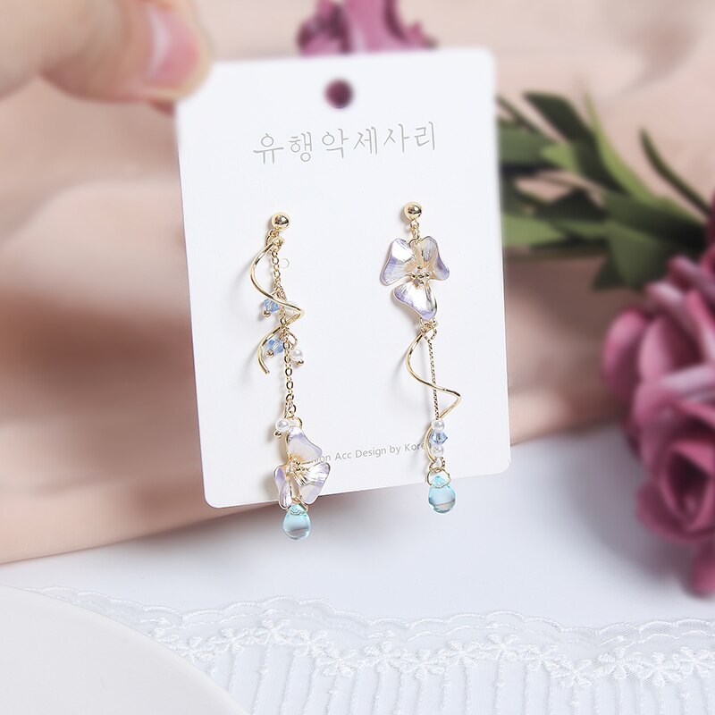 MWSONYA Neue Koreanische Luxus Bunte Schmetterling Blumen Rhienstone Quaste Baumeln Ohrringe für Frauen Waterdrop Partei Schmuck: 3 Violett Blumen