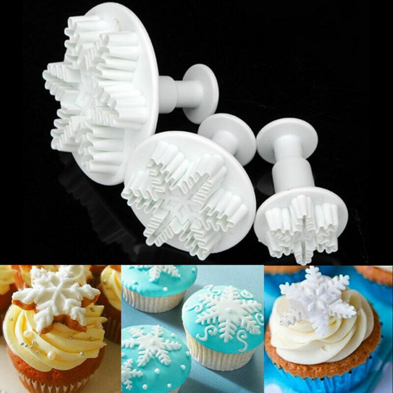 3 Stks/set Sneeuwvlok Plunger Cutter Cakevorm Diy Fondant Cake Sugarcraft Decor Bakken Tools Cake Maken Cutter Mould