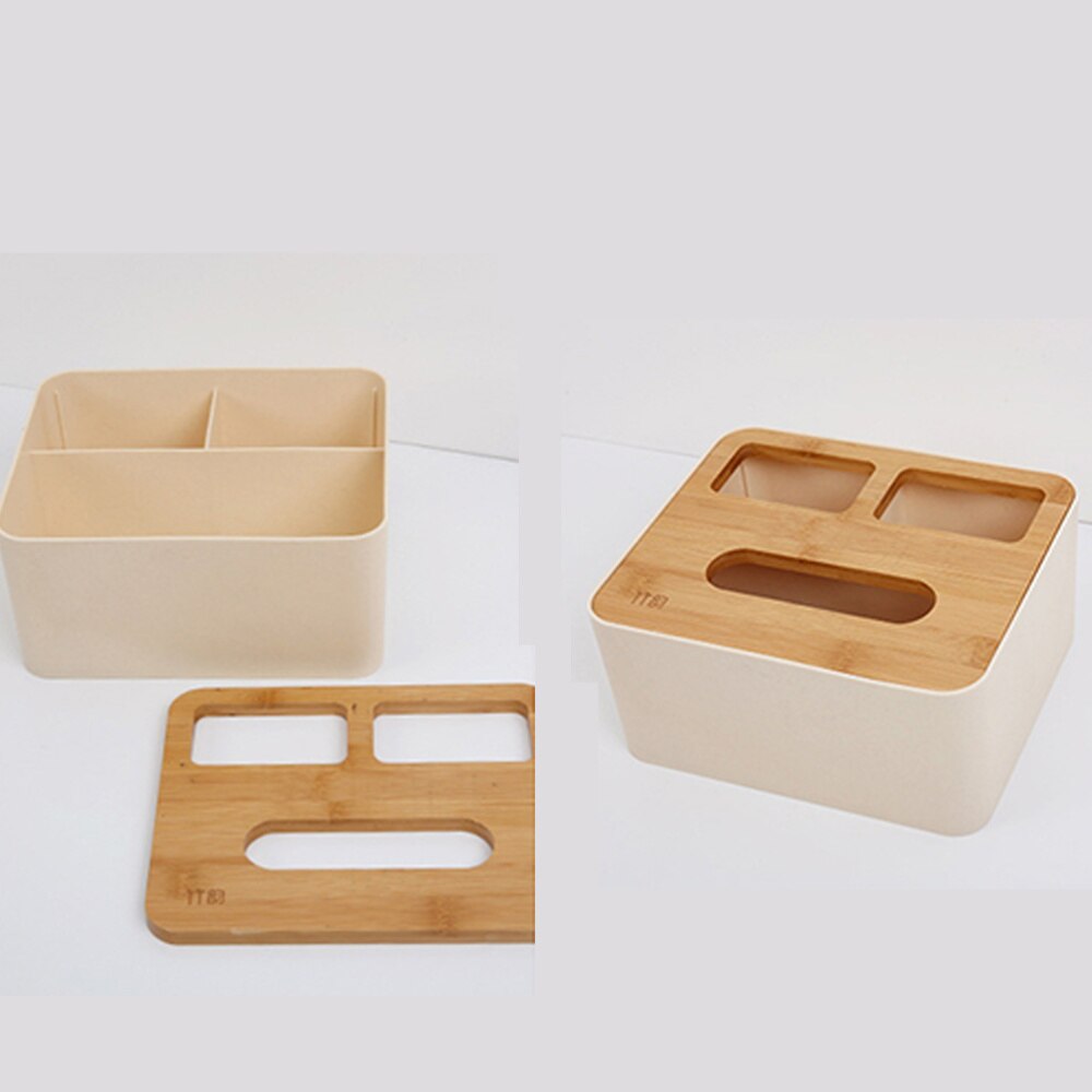 Tissue Box Holder Multifunction Desktop Container Sundries Organizer for Living Room Bedroom (White)