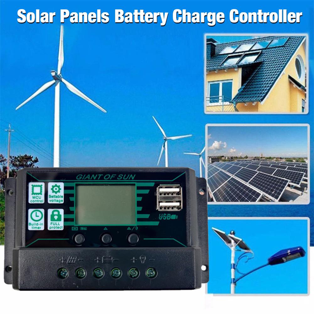 MPPT/PWM 2-in-1 Solar Charge Controller 12V 24V Solar Panel Battery Regulator 2USB Port LCD Display 10A 20A 30A 40A 50A 60A 100A