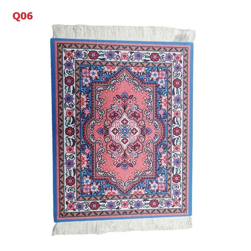 Persian Mini Woven Rug Mat Mousepad Retro Style Carpet Pattern Cup Laptop PC Mouse Pad with Fring Home Office Table Decor Craft